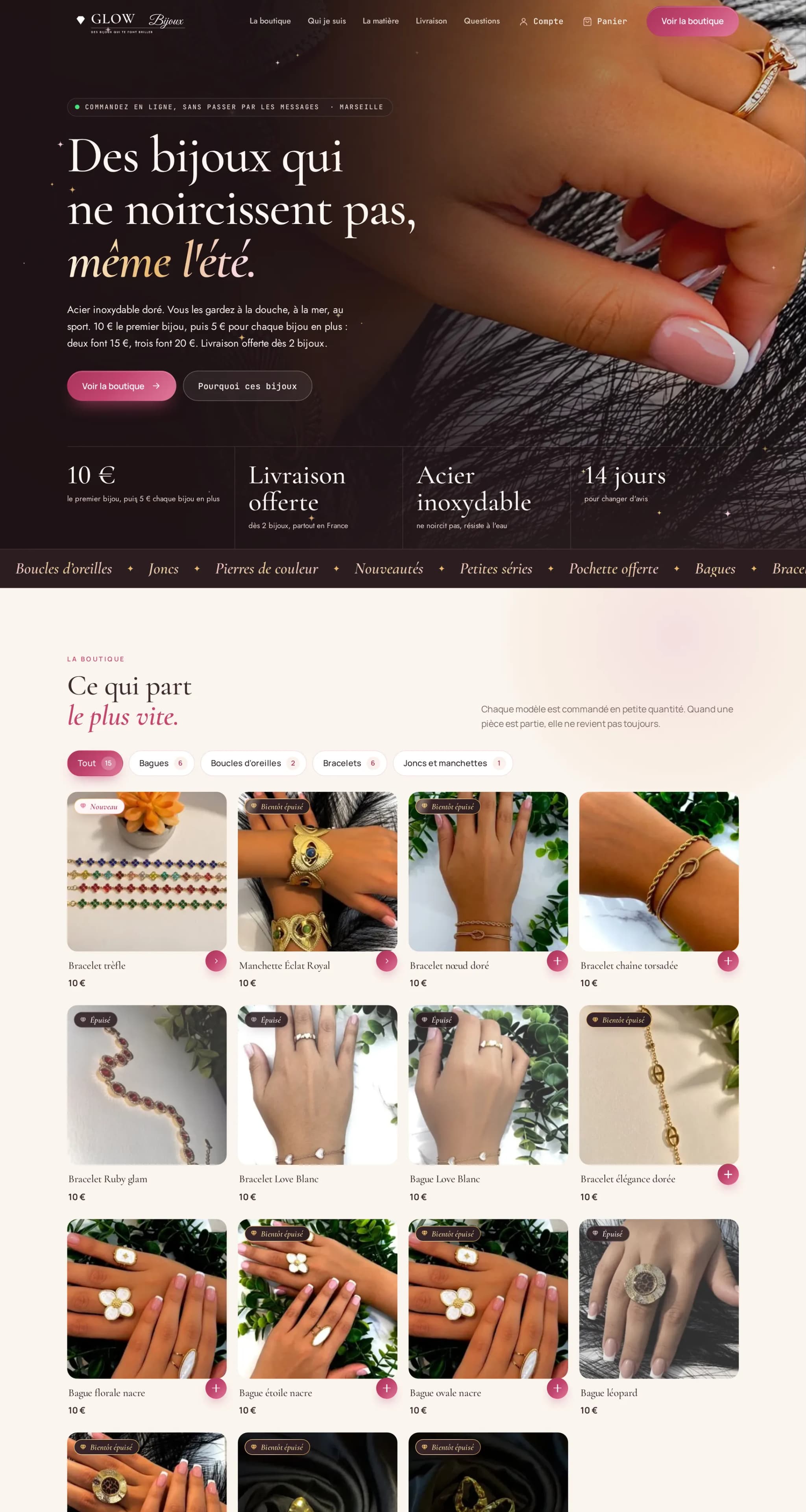 Le site glowbijoux13.fr sur ordinateur