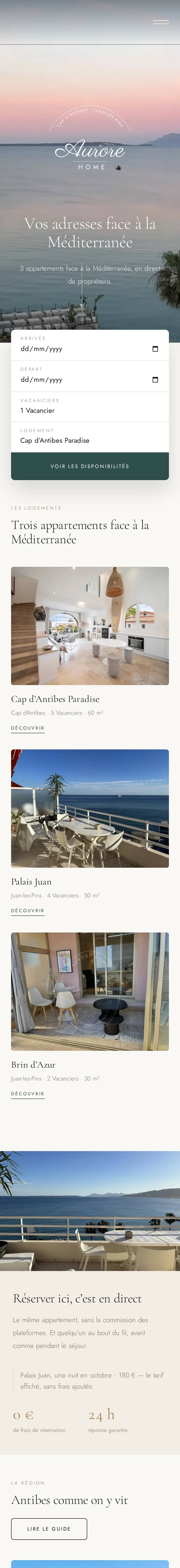 La page d’accueil d’aurorehome.fr en entier, sur téléphone