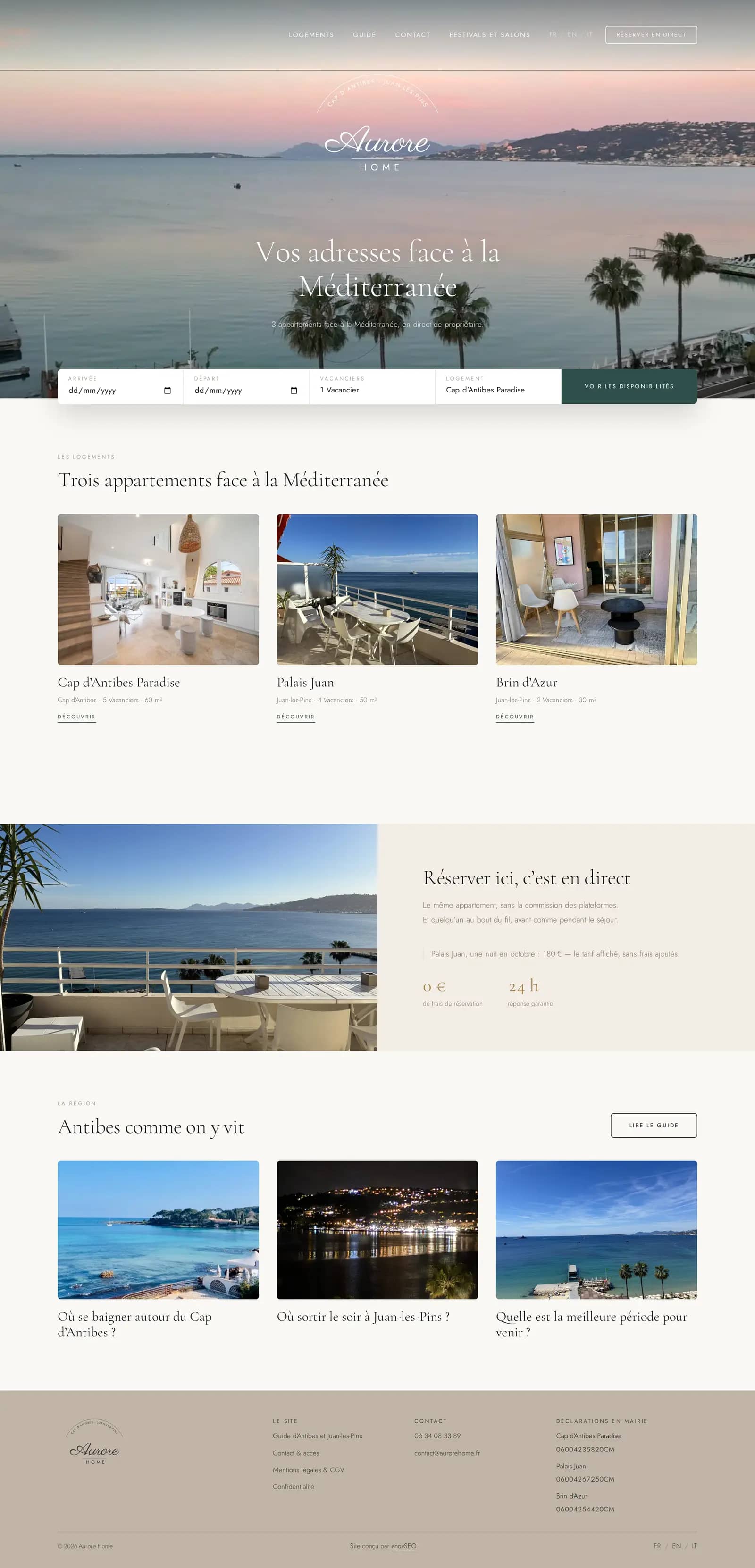 La page d’accueil d’aurorehome.fr en entier, sur ordinateur