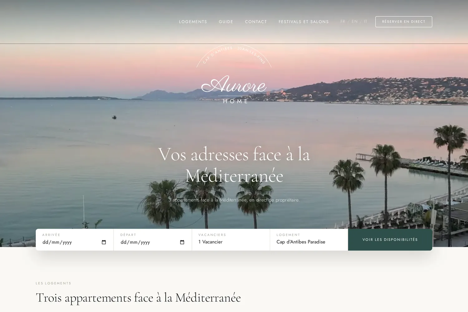 The aurorehome.fr home page on a computer