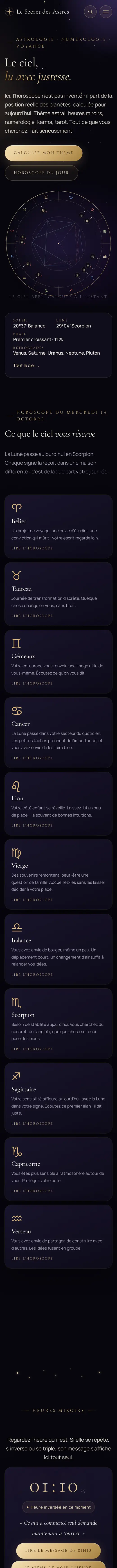 Page d’accueil de lesecretdesastres.fr sur téléphone, qui défile
