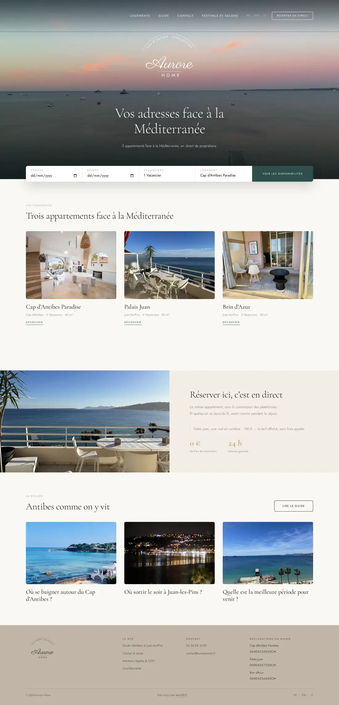Page d’accueil de aurorehome.fr sur ordinateur, qui défile