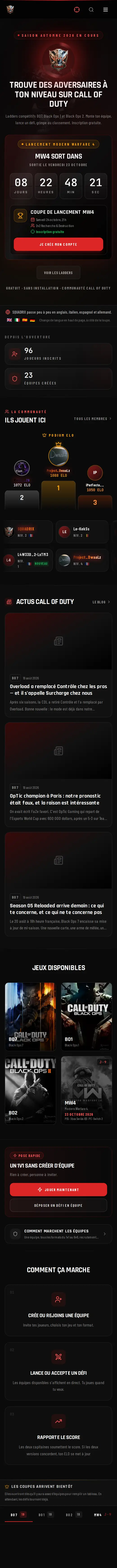Page d’accueil de squadrix.fr sur téléphone, qui défile