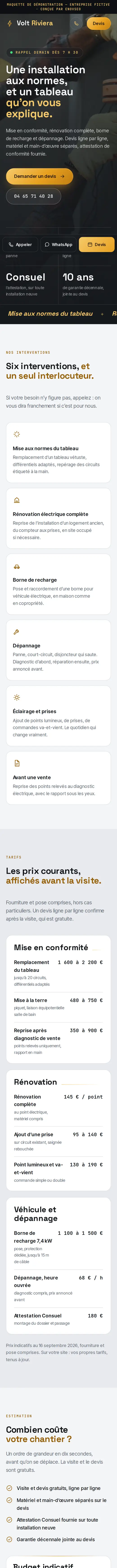 Maquette électricien (Volt Riviera) sur téléphone, qui défile