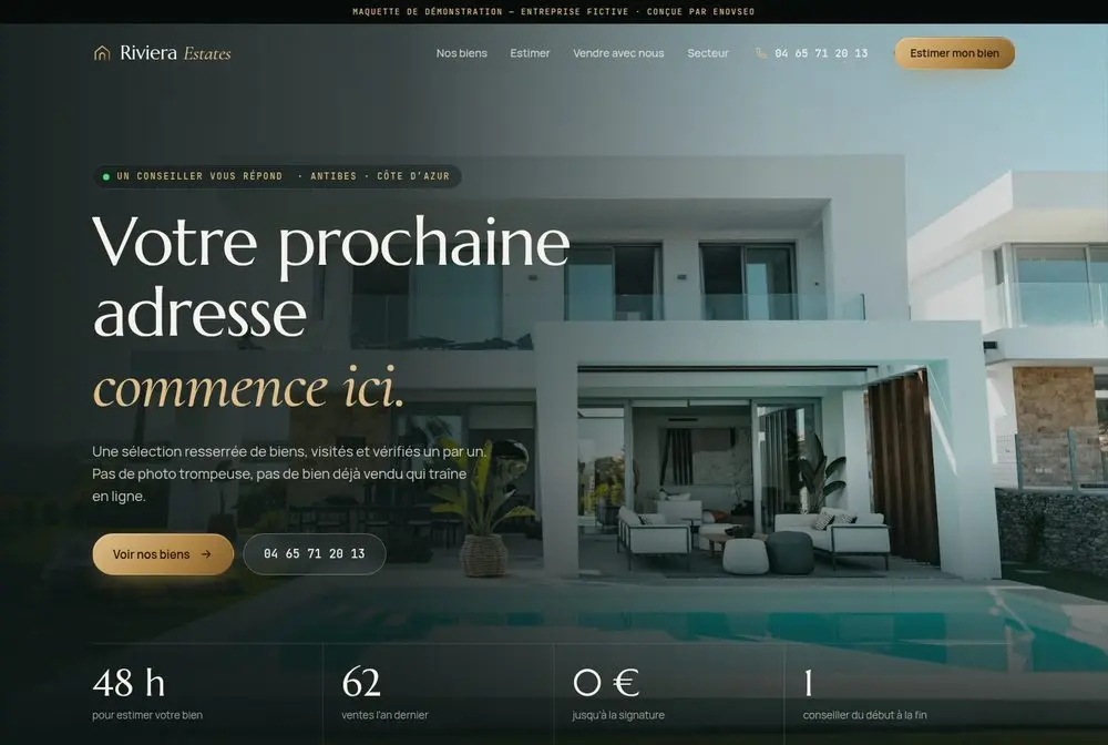 Mock-up of an estate agency website: Riviera Estates