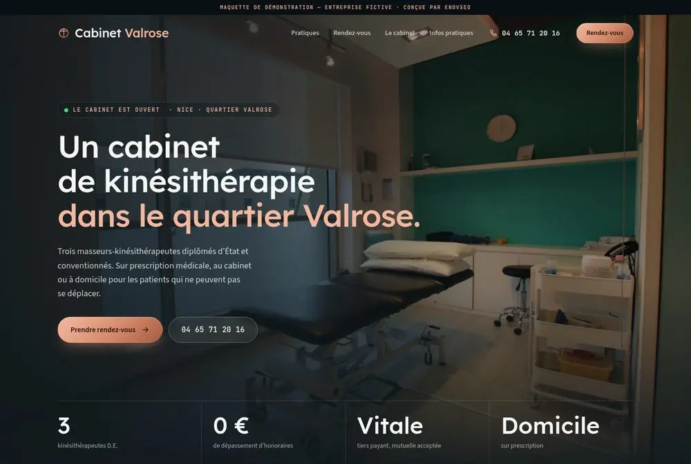 Mock-up of a physiotherapy website: Cabinet Valrose