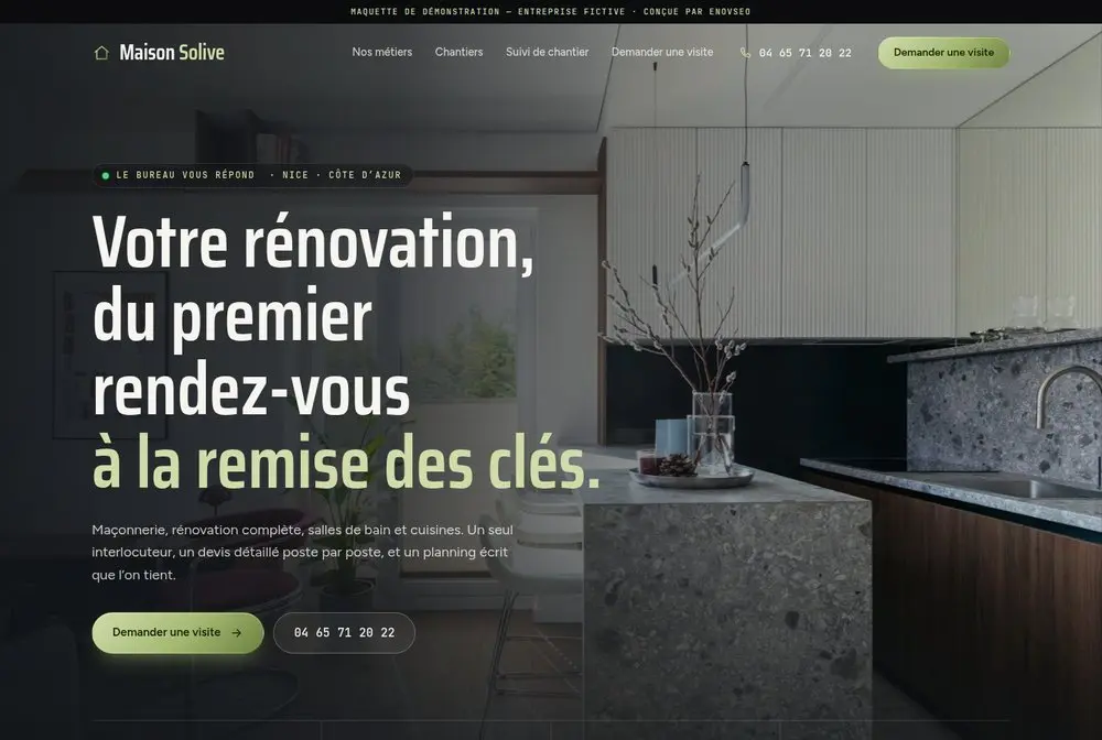 Mock-up of a builder website: Maison Solive