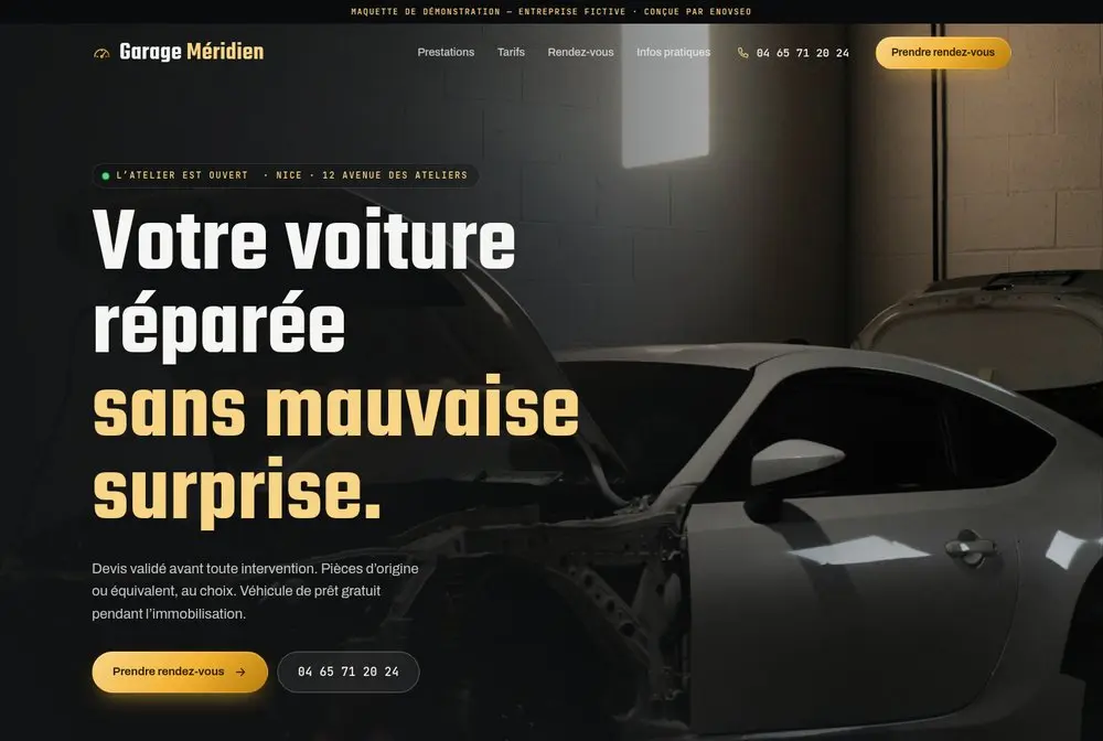 Mock-up of a garage website: Garage Méridien
