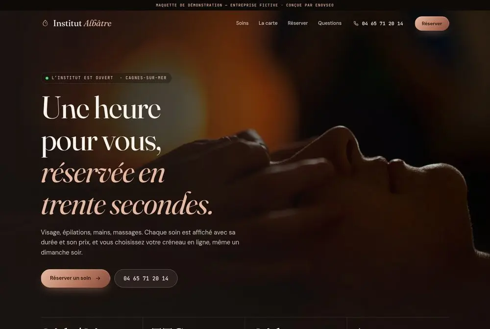 Mock-up of a beauty salon website: Institut Albâtre