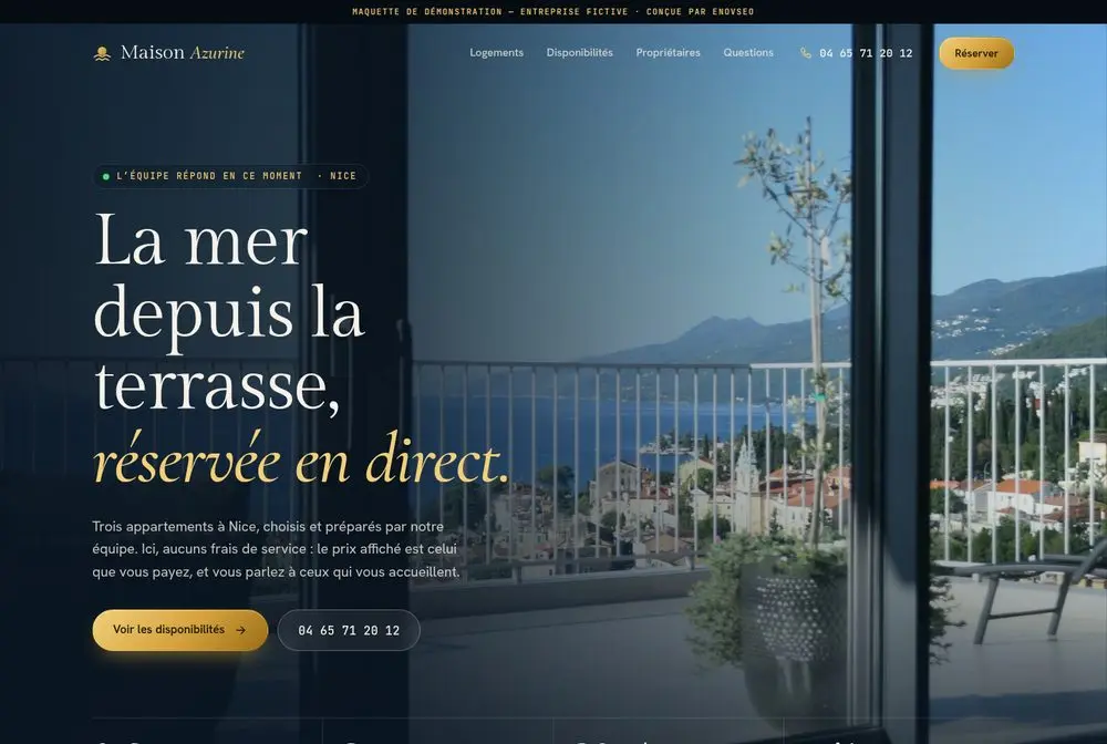 Mock-up of a holiday rental website: Maison Azurine