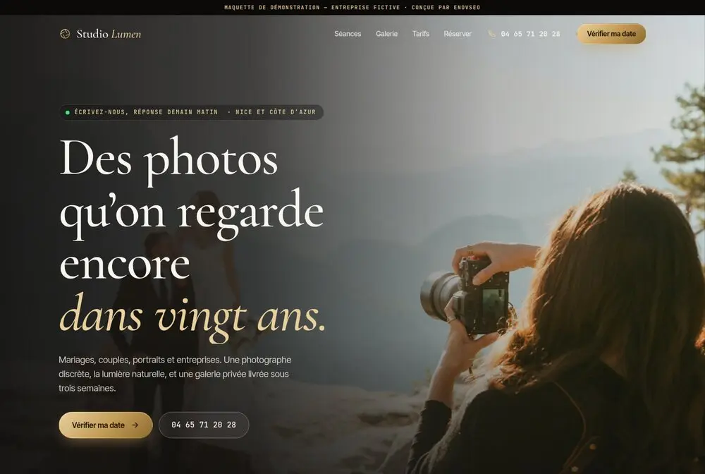 Mock-up of a photographer website: Studio Lumen