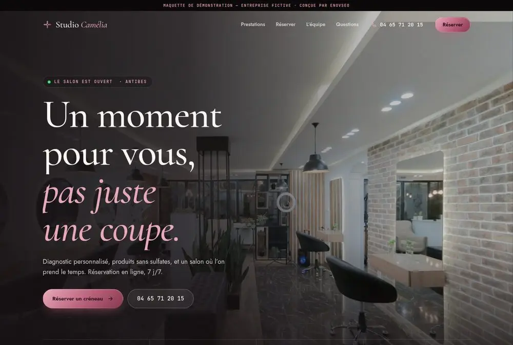 Mock-up of a hair salon website: Studio Camélia